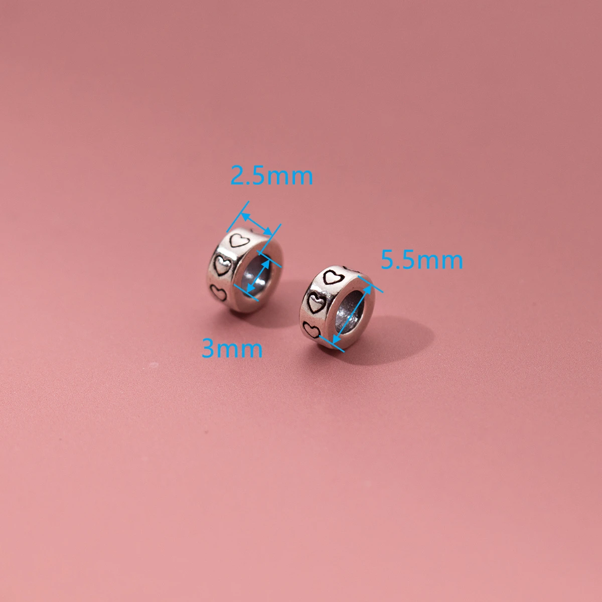 100% Real Sterling 925 Silver Through-hole Septal Lover Heart Bead Diy Material Accessory For Bracelet Necklace