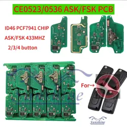 Sunshine Remote Key Board FSK/ASK 433MHZ ID46 PCF7961 CE0536/0523 For Peugeot 308 407 408 Partner Citroen C3 C4 C5 C6 Picasso