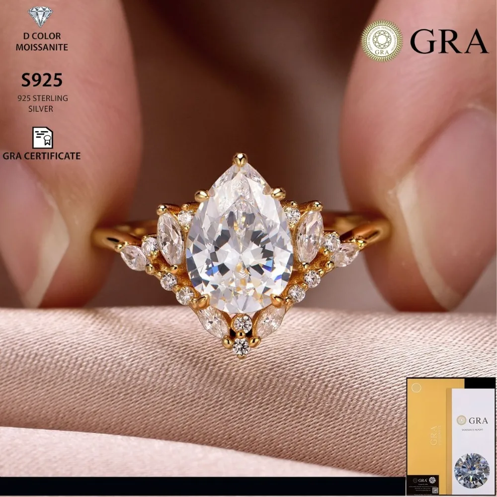 

S925 Silver Water Drop Crown Ring Vintage Princess Wind 2026 Fashion, Women's