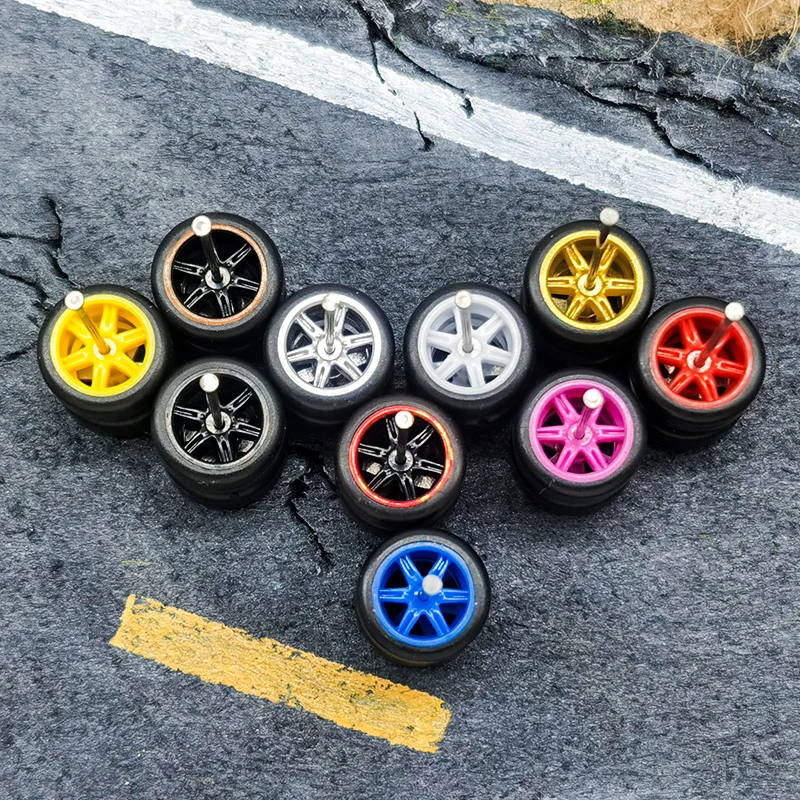 

KICARMOD 1/64 ABS Wheels with Rubber Tire Hexagonal Styles Modified Parts 11mm Diameter for Model Car Toy Hotwheels