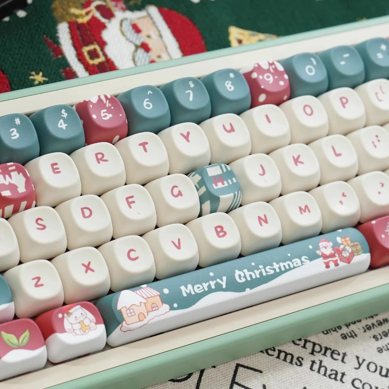 Christmas Red Theme Keycaps Custom MOA/SOA Profile Keycap Cute Cartoon Anime Point Key Cap Original Design Artisan Keyboard Caps