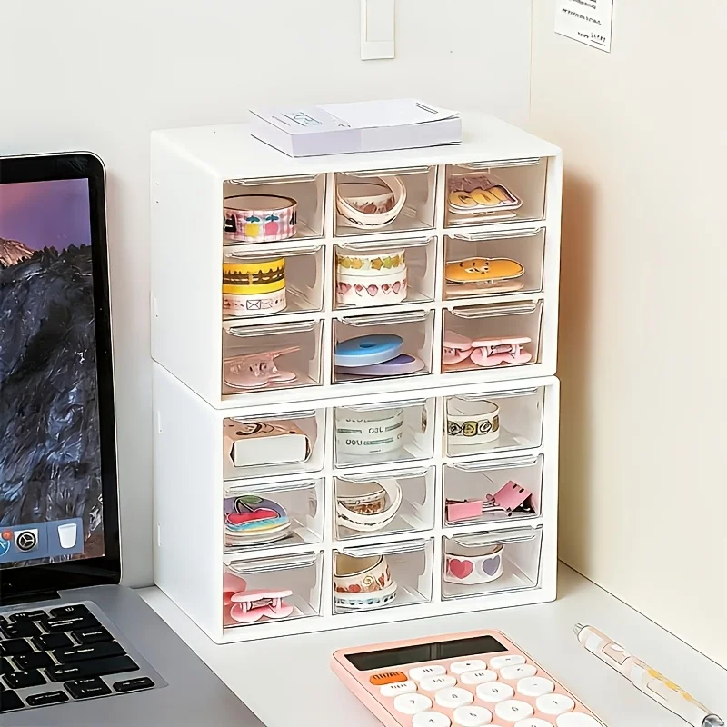 Desktop Drawer Storage Box, 9 Grid Compartment Design, Stackable Organizer for Jewelry, Beads, Cables and Craft Supplies