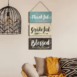 3Pcs Rustic Wooden Board Wall Decor Hanging Signs Decor Thankful Grateful Blessed Wooden Plaque Farmhouse Wall Signs for Indoor