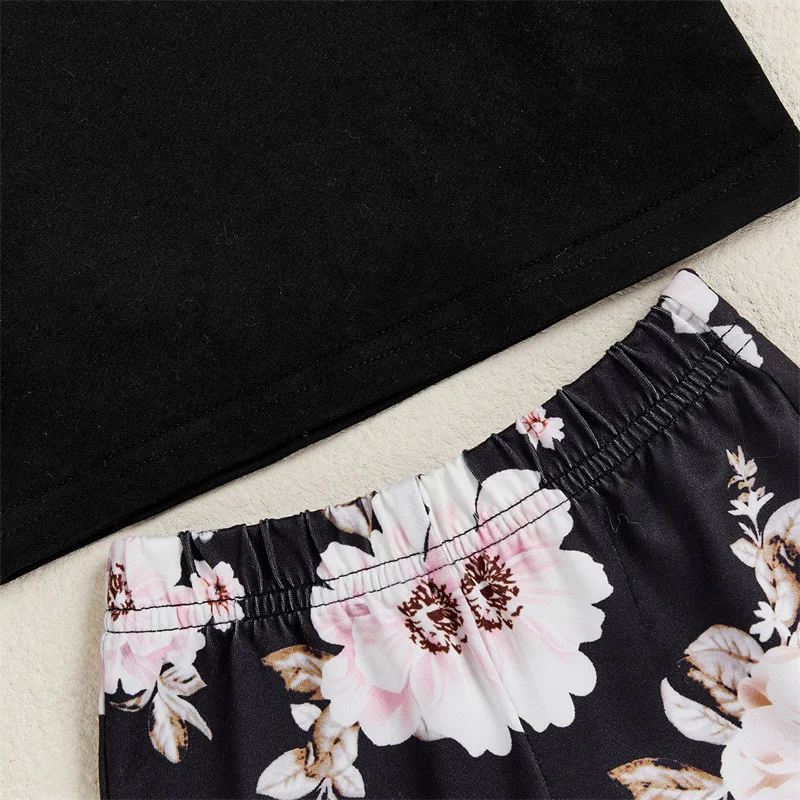 Cathery conjunto de roupas infantis para meninas, cor sólida, pulôveres de manga comprida, tops e estampa floral, fundo de sino, 2 peças, roupas 2025