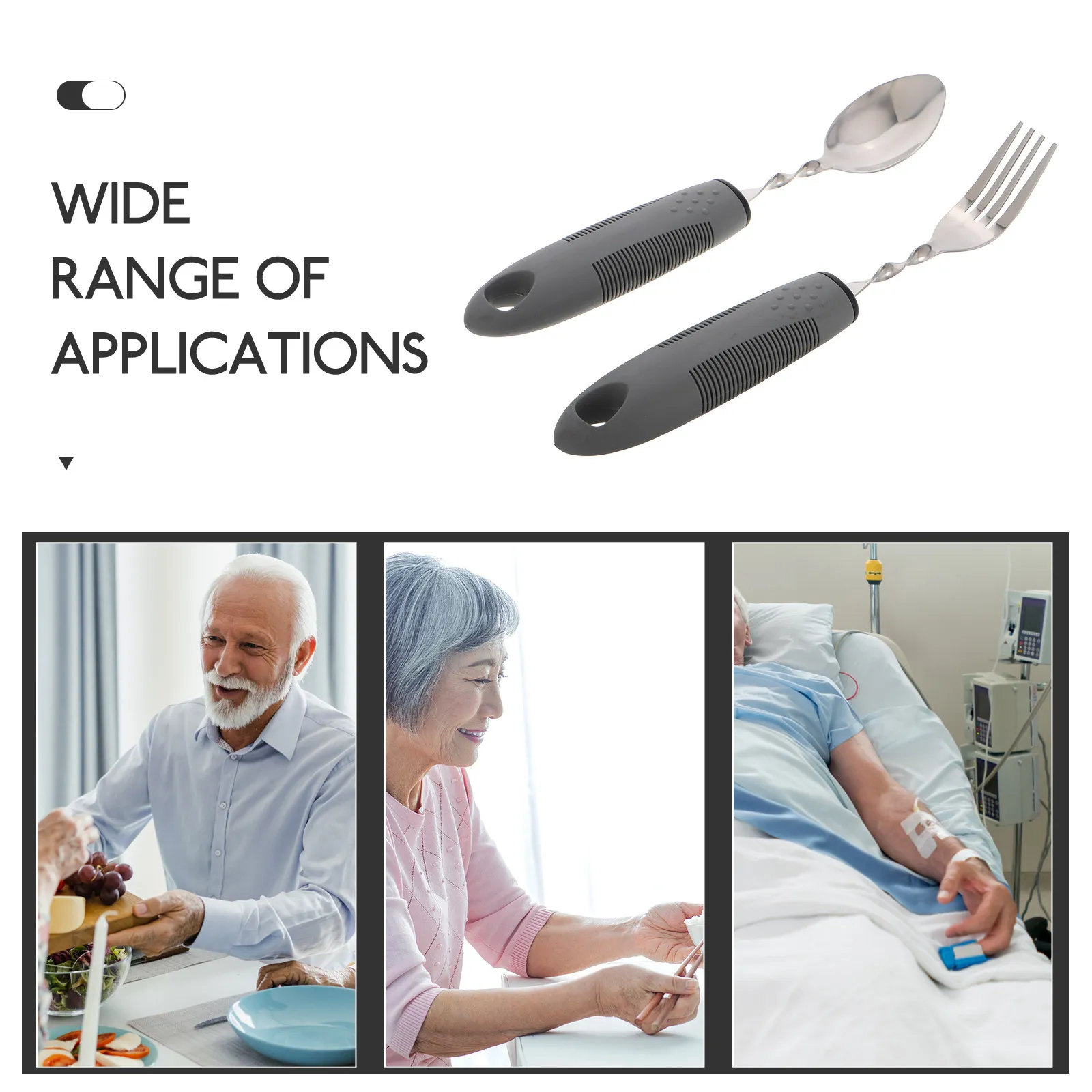 1Set Elderly Fork Spoon Adaptive Utensils Stainless Steel Bendable Anti Tremor Weighted Eating Cutlery for Disabled Hand