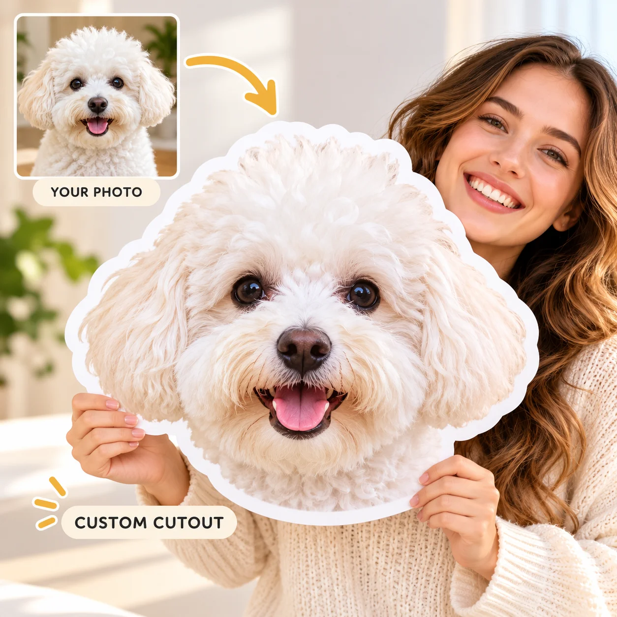 Custom Pet Face Cutout on Stick Personalized Dog Cat Photo Hand Held Sign HD Print Party Photo Booth Prop Gift for Pet Lovers