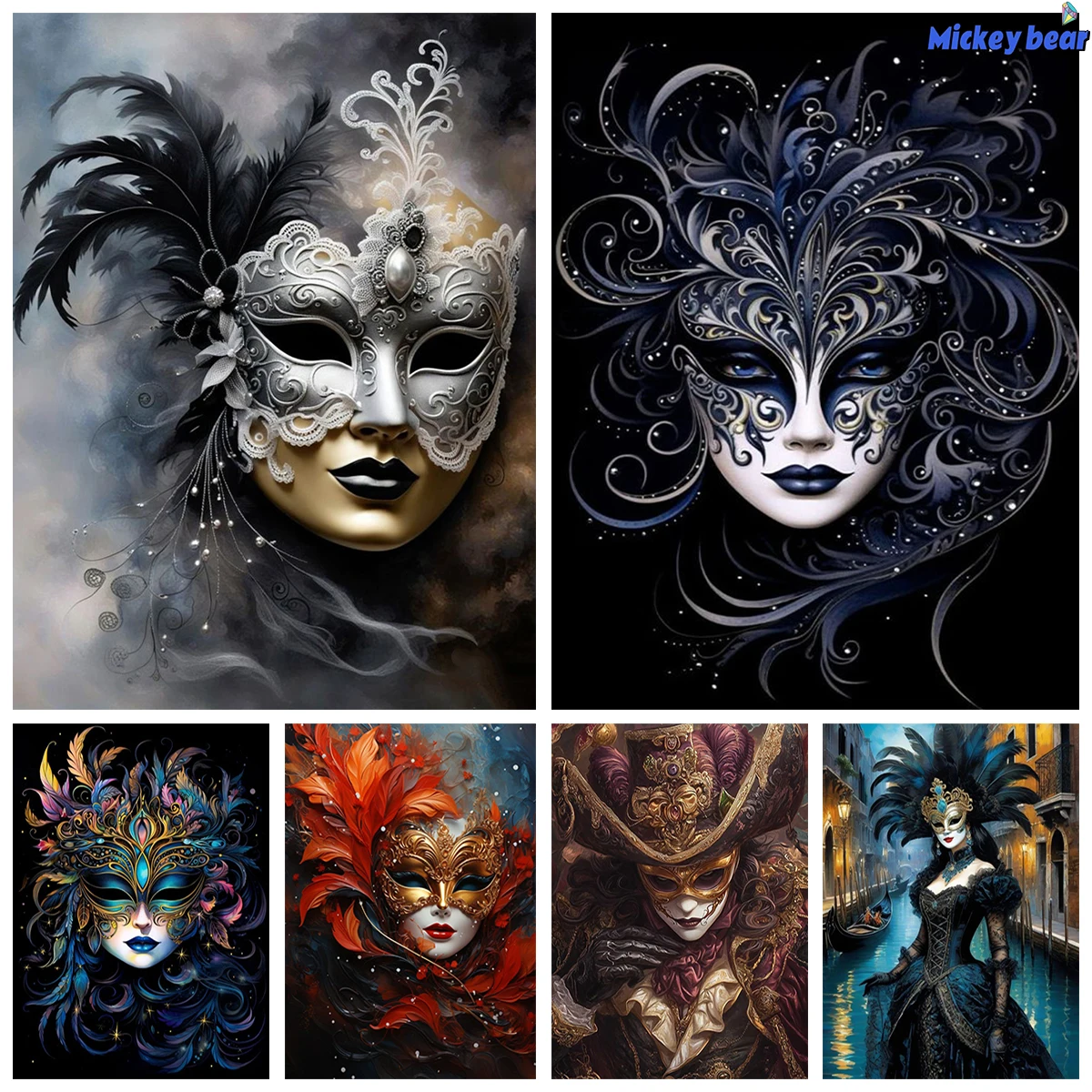 Venetian Masks 5D Diamond Painting Masquerade DIY Diamond Embroidery Modern Fashion Home Decor Wall Decor