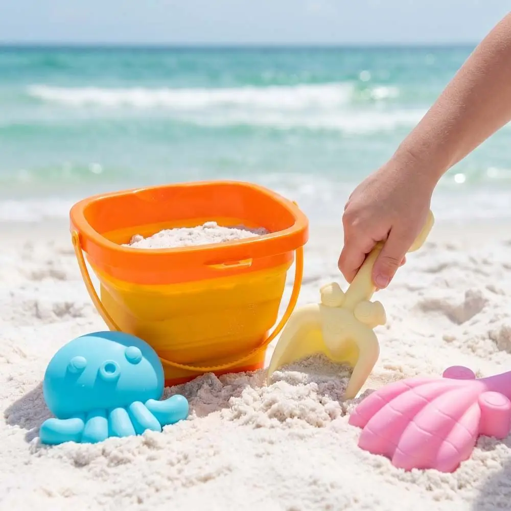 

4pcs/Set With Bucket Folding Bucket Beach Toys Parent-Child Interactive Beach Shovel Bucket Set 4pcs/Set Cartoon