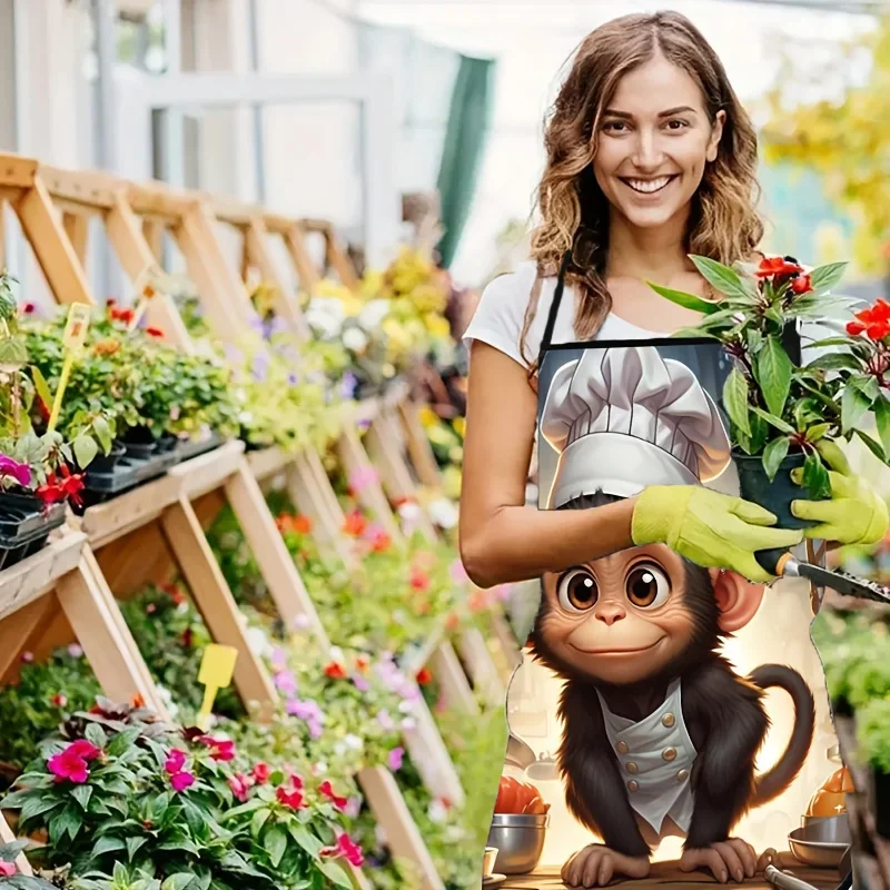 مريلة شيف قرد لطيفة للزينة اليومية، قماش غير منسوج، أدوات تنظيف النادل، مريلة بدون أكمام مقاس 50 × 70 سم #1