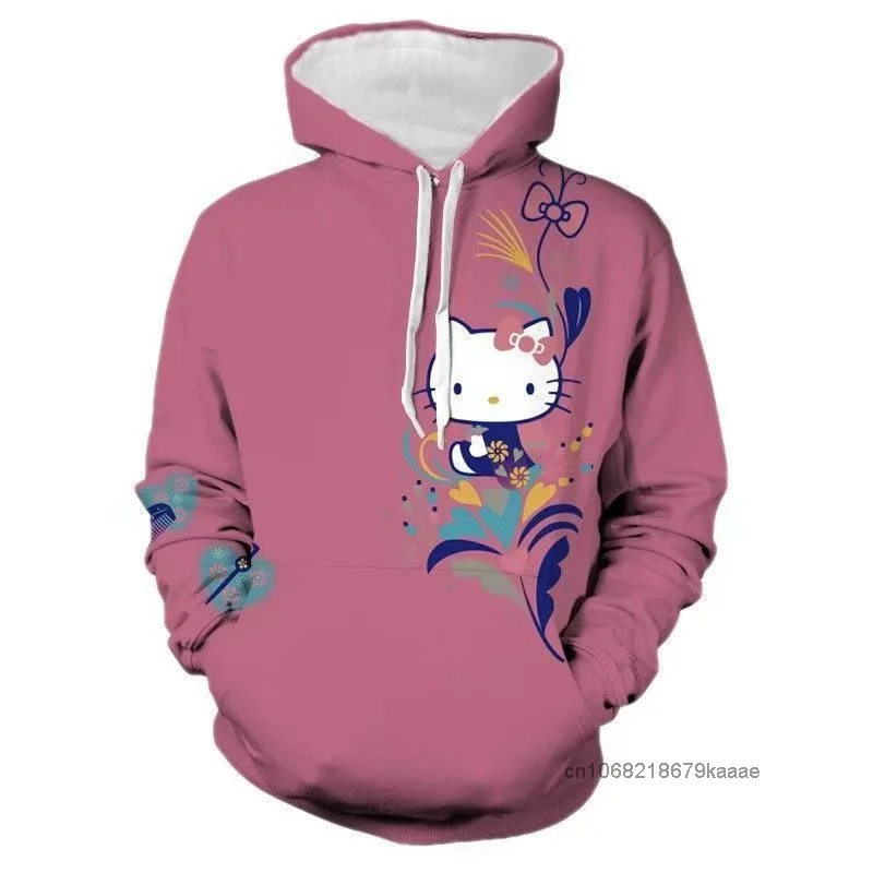 Hello Kitty Autumn Winter Cute Cartoon Printed Hoodie Women's New Fashion Loose Sweatershirts American Style Y2k Sweet Girl Top