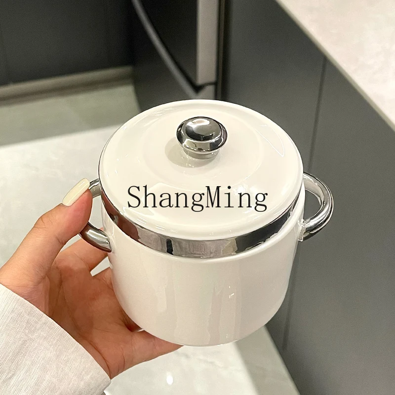 DSA light luxury creative stew cup ceramic soup pot with lid high value water-proof stew cup household soup cup large