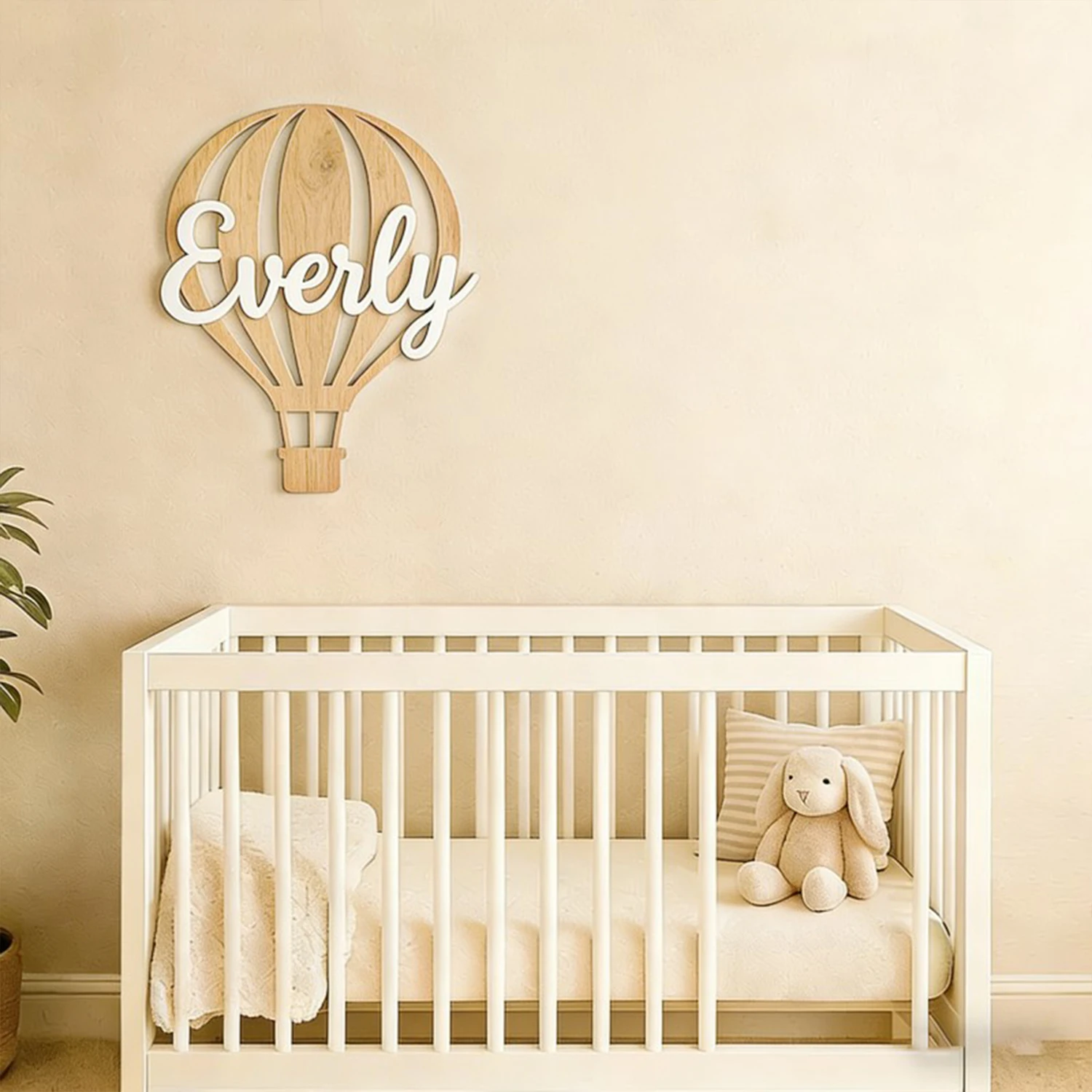1Pc Custom Cartoon hot air balloon Wooden Name Plaque,Home Room Office Wall Door Decor,DIY Paintable,Birthday Wedding Gift