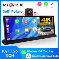 10/11.26 inch 4K DVR 360° Rotate Dashcam 1080P Rear Camera Wireless Carplay&Android Auto GPS Navigation Dashboard Video Recorder