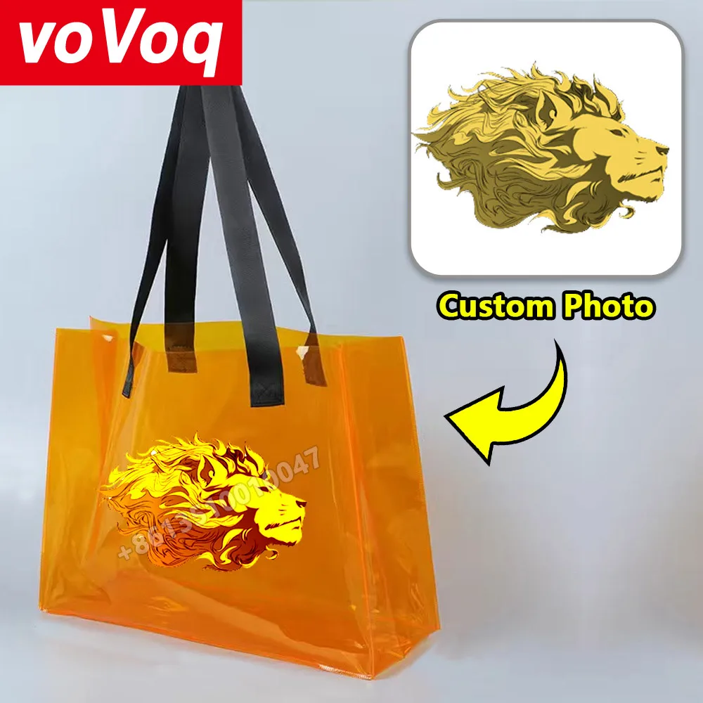 30Pcs Customizable Cartoon Brand Logo PVC Transparent Laser Large Capacity Handbag Fashion High Style Colorful Jelly Gift Bag