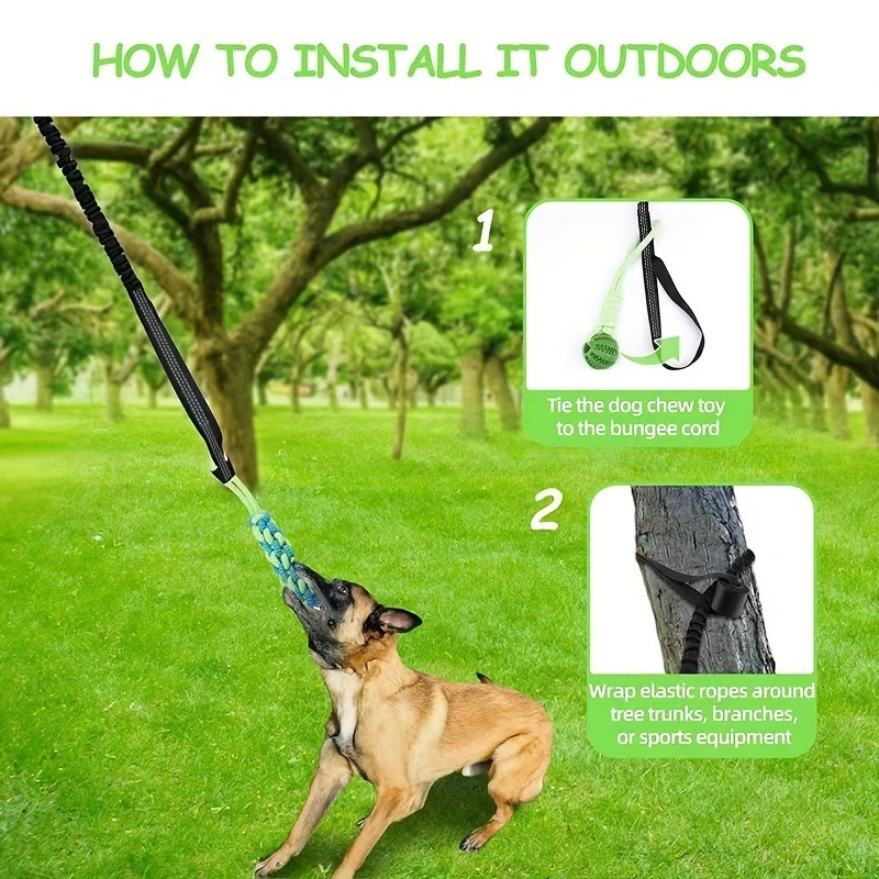 Interactive Dog Toy Tug-Of-War, Dog Spring Rope, Indoor And Outdoor Hanging Rope, Puppy Ball, Teething Cleaning, Chew Toy