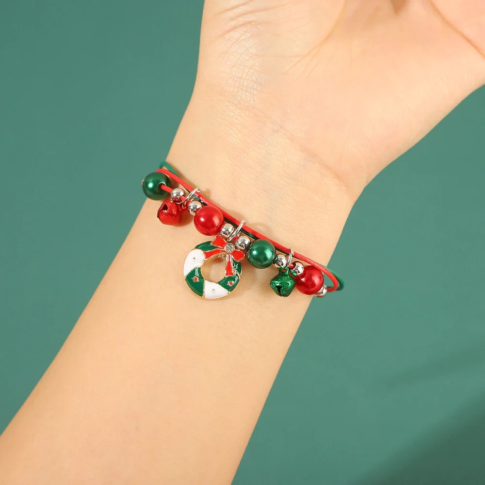 Creative Beaded Christmas Bracelet Santa Claus Snowflake Pendant Bangles Unisex Xmas Gift Wristband Bracelet With Bell