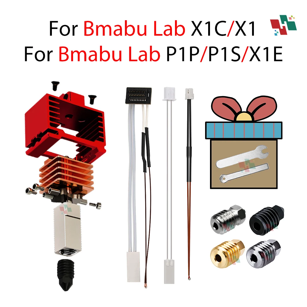 

Обновление Bambu Lab P1P/P1S, закаленная латунь, медная насадка 0,2/0,4/0,6/0,8 мм, металлическое Hotend с охлаждающим вентилятором для 3D-принтера X1/X1C