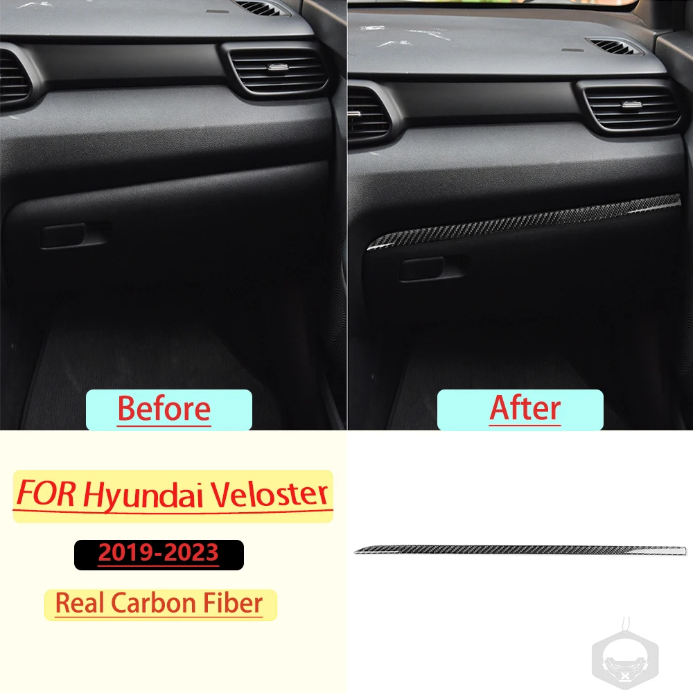 Real Soft Carbon Fiber For Hyundai Veloster 2019-2023 Car Co-pilot Storage Trim Customizable Car Sticker Interior Accessories