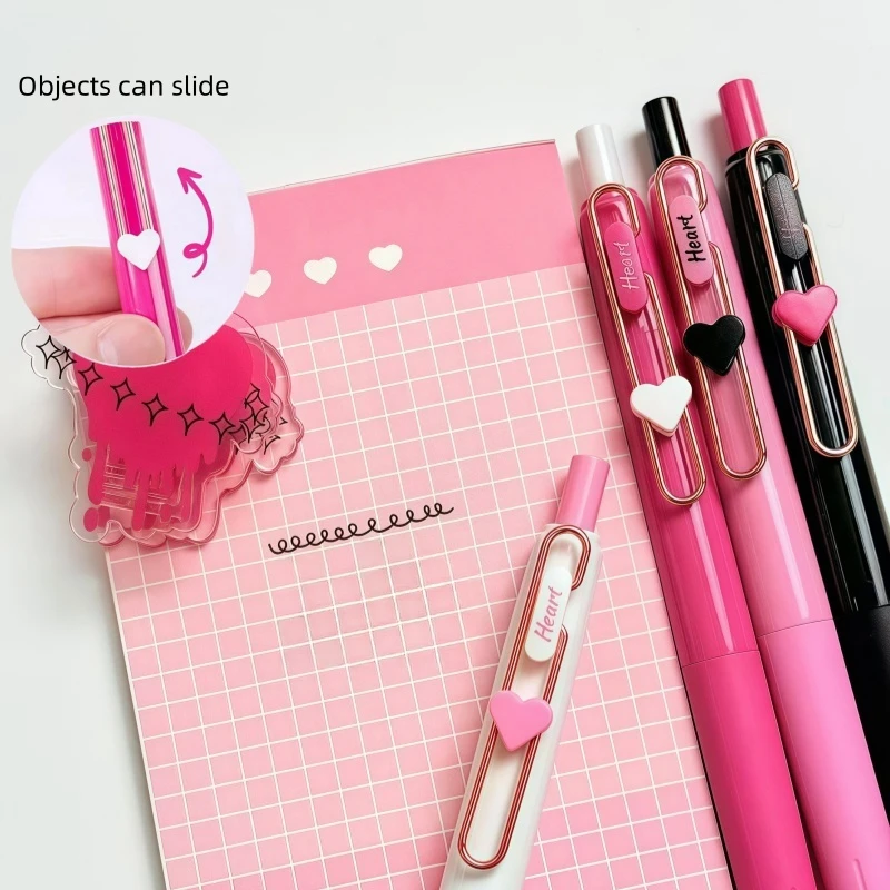 4pcs Pink Heart Gel Pens Set Sweet Design 0.5mm Ballpoint Quick Dry Black Color Ink for Writing Girl Valentine Gift A3007