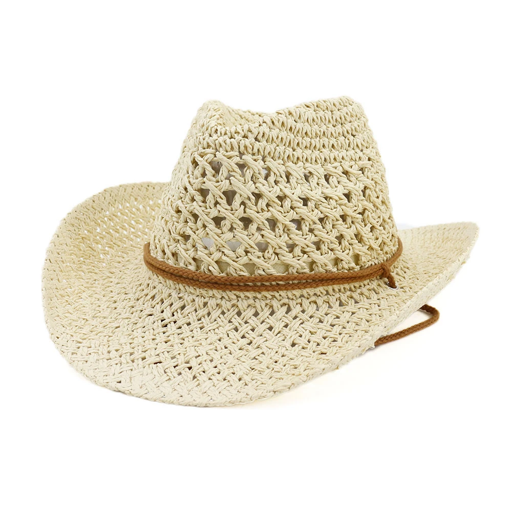 BUTTERMERE Western Cowboy Hat Women Sun Hat Cowgirl Summer Hats for Men Hollow Out Lady Straw Hat Brown Beach Cap Panama