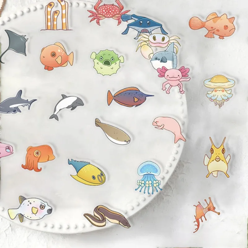 50개 만화 캐릭터 특이한 해양 생물 PET 창의적인 그래피티 장식 스티커