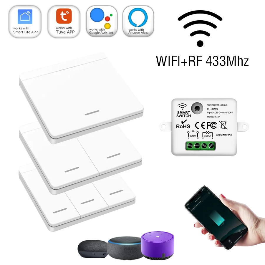 WiFi Smart Wireless Switch 433mhz Light Switch Tuya App Smart Home Smart Breaker For Lighting Interruptor Alexa Google Home