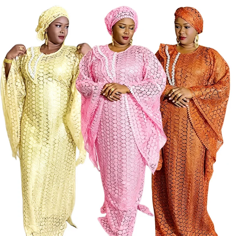 

Spring/Summer Sexy Hollow-out Loose Dress Set African Plus Size Women's Clothing Robe And Hijab African Dresses For Woman 2026