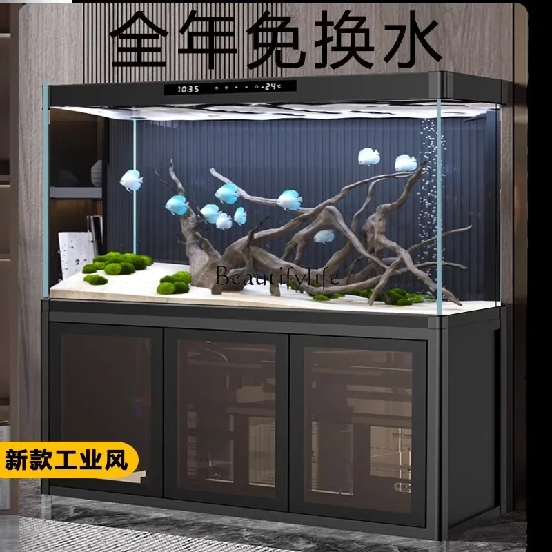 

yj9 No care ecological bottom filter fish tank bottom cabinet ultra-white glass industrial wind intelligent integrated tank