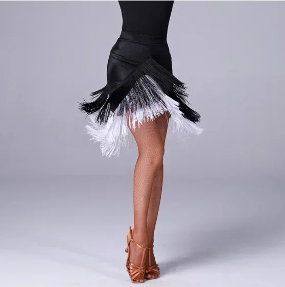 New Latin Dance Skirt Tassel Fringe Irregular Skirts Sexy Women Ballroom ChaCha Rumba Samba Dance Costumes Hip Clothes