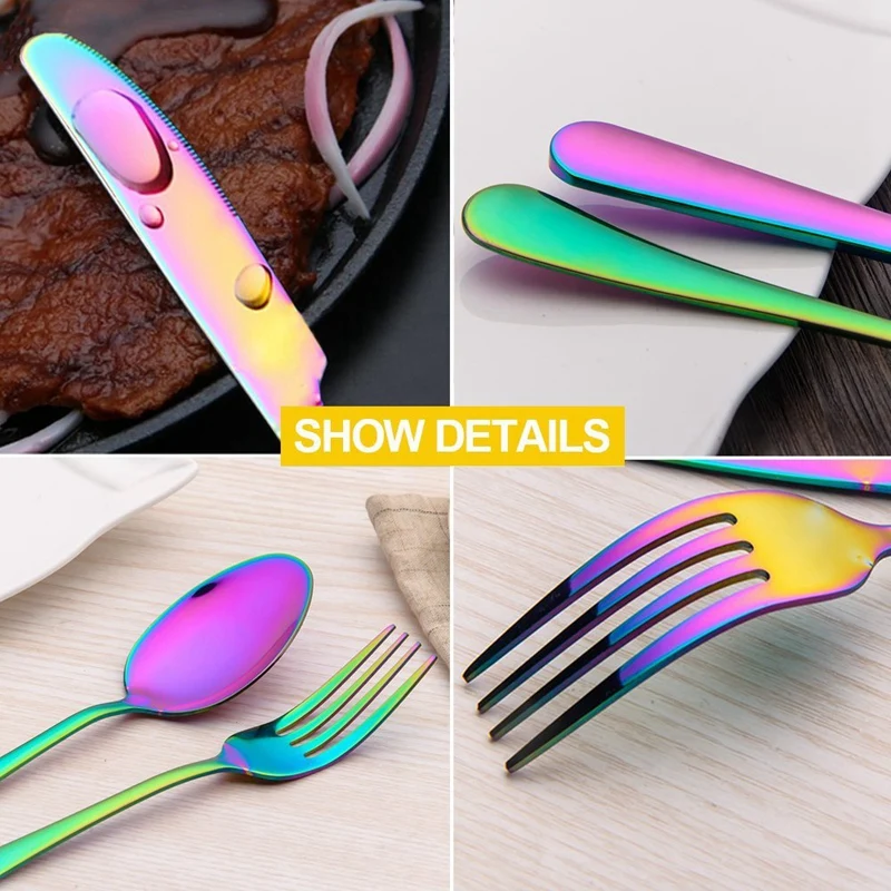 Flatware Set 5 Piece, Stainless Steel With Titanium Colorful Plated, Multicolor Flatware Set, Silverware, Rainbow Color Cutlery