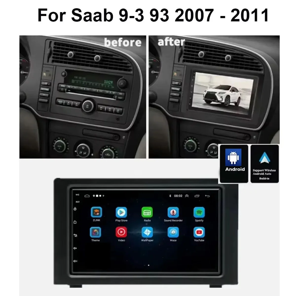 مشغل راديو للسيارة 7 بوصة نظام ملاحة GPS WiFi RDS متوافق مع SAAB 9-3 93 2007-2011 Android 12 #1