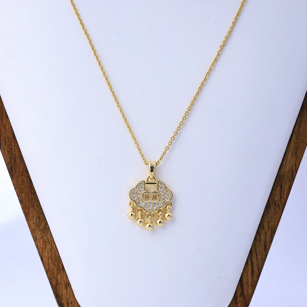 Jigan Ping An Lock Student Pendant Necklace, 18K Gold Jewelry Decoration, Fashion Clavicle Chain for Children, Auspicious Gift f