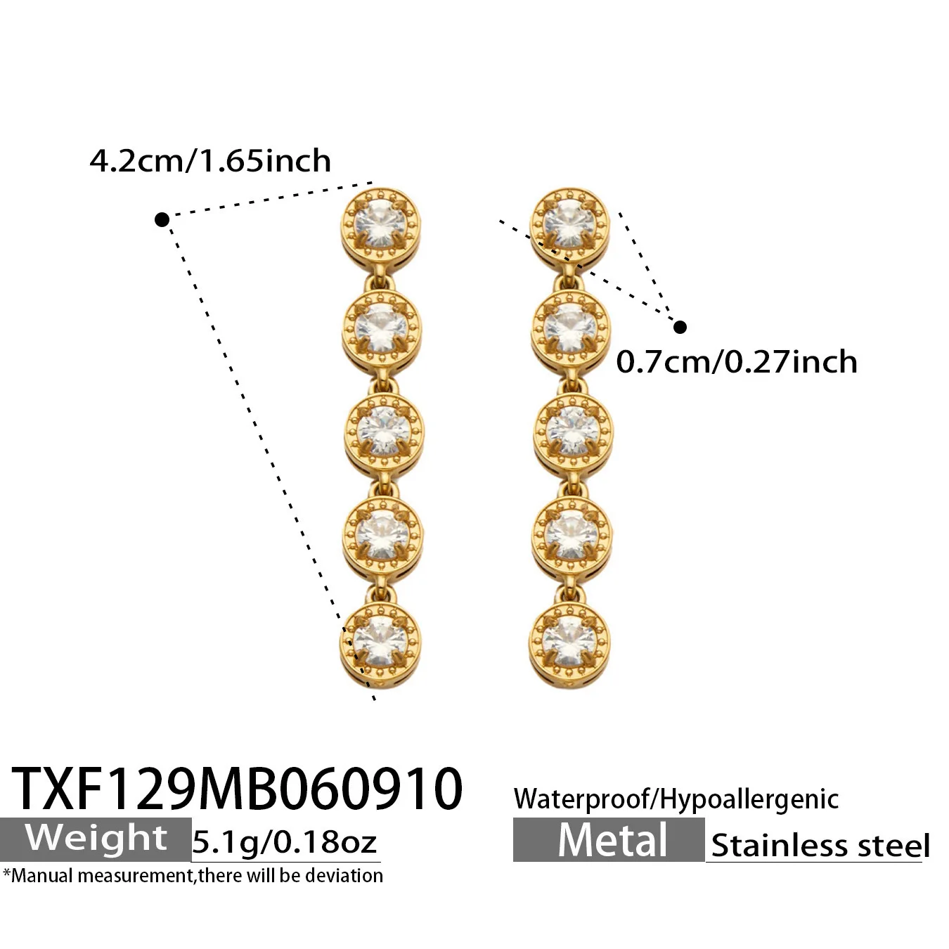 Runde Zirkon-Tennis-Halskette, Armband und Ohrringe, 18k vergoldeter Edelstahl, 3-teiliges Hochzeitsschmuck-Set – Detail 7