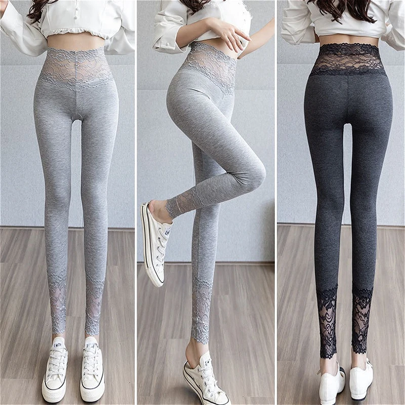 Spitze Leggings für Frauen Abnehmen Hosen Frühling Herbst Modal Hohe Elastizität Lange Unterhosen Frauen Kleidung Slim Fit Großhandel Dropship