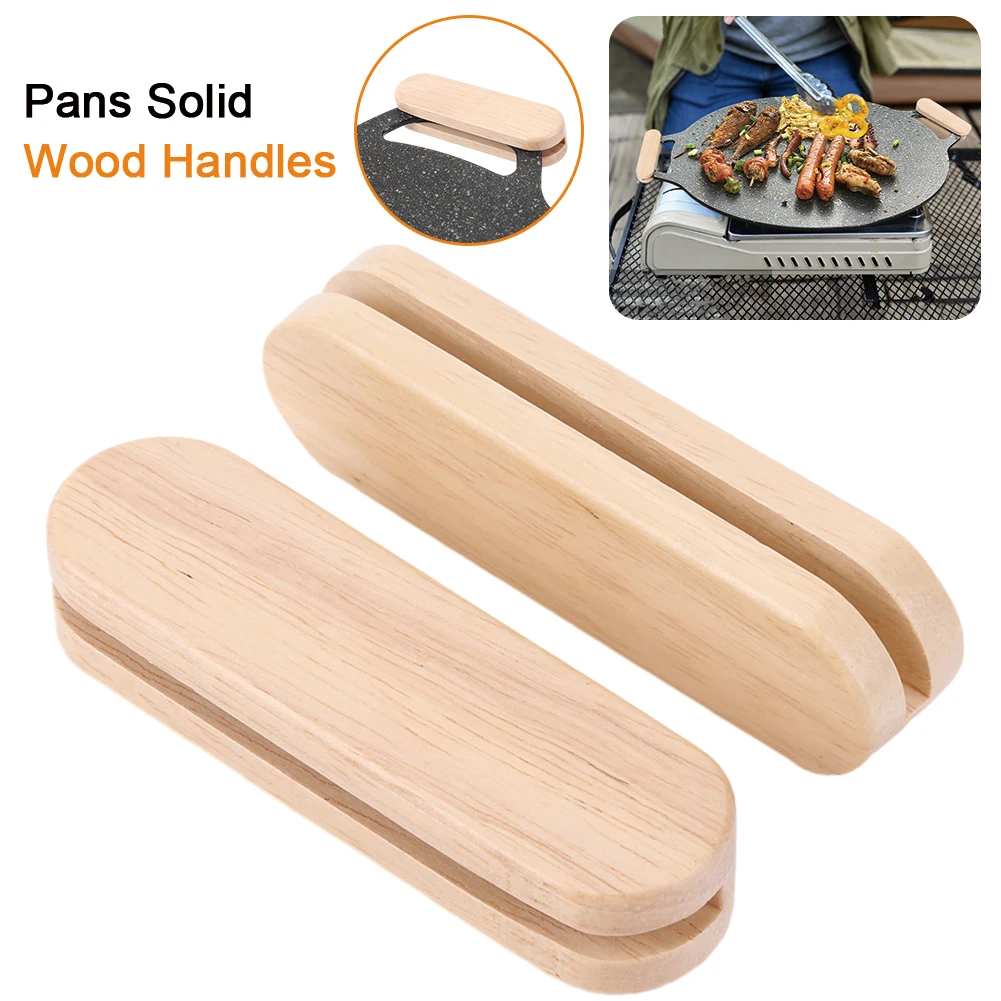 1Pair Wooden BBQ Pan Handle Anti Scald Heat Resistant Insulated Grip Replacement for Sauce Grill Pan Griddle Outdoor Camping