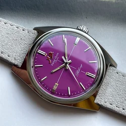 Reloj Merkur con esfera de salmón, relojes de vestir informales Vintage, reloj mecánico de cuerda manual para hombres, reloj Masculino