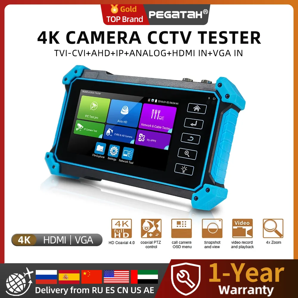 PEGATAH 12MP IPC Tester 8MP/AHD/CVI/TV/SDI CCTV Tester z wejściem HDMI VGA 5.4in Monitor CCTV dla kamery IP Tester CFTV