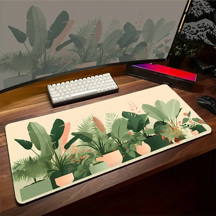 Gaming Mouse Pad Cat with Green Plants Gamer Computer Mousepads Keyboard Pads Game XXL Tapis de Souris RUbber Kawaii Mouse Mat