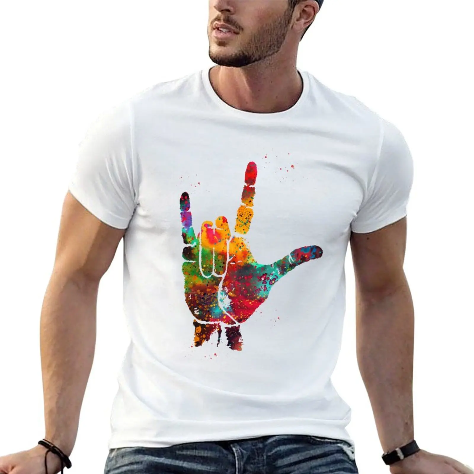 

I Love You, ASL Hand Print T-Shirt anime t shirts for man t shirts for man cotton funny T-Shirt