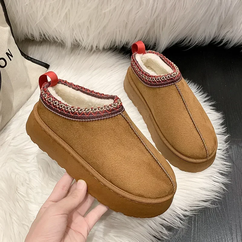 Schneestiefel für Damen, 2023, Winter, neue Kaschmir-warme, dicke Sohlen ohne Absatz bedecktes Haar, halbe Slipper, Baumwollschuhe für Damen