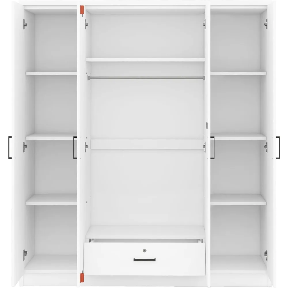 Freestanding 4-Door Wardrobe with Drawers, Shelves, Hanging Rail - Modern Closet Storage Cabinet for Clothes