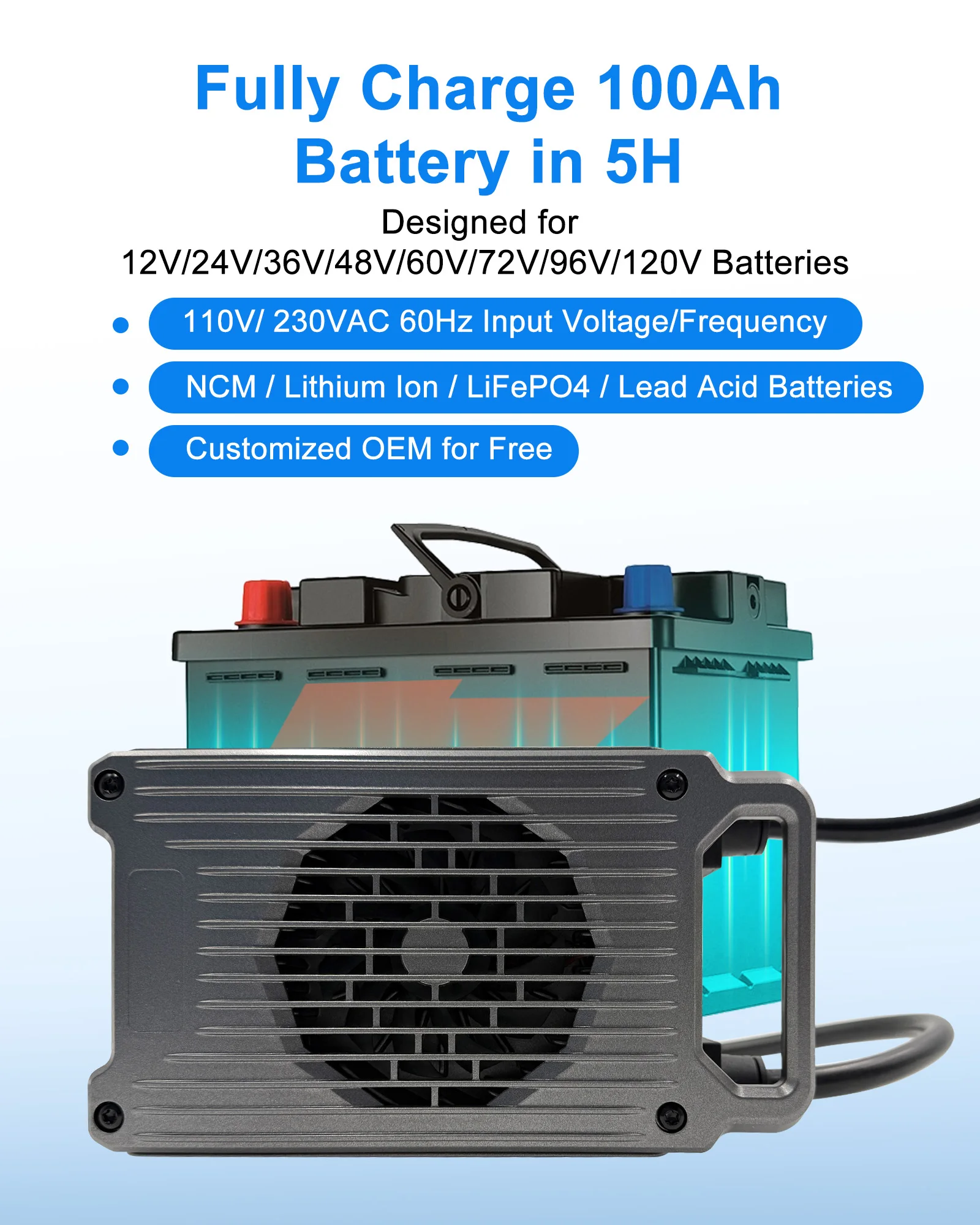 Intelligent 800W 14s 50.4V 58.8V 12A Lithium Battery Charger For Jetboard Electric Water Skateboard
