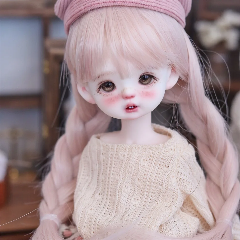 Cute 2D Doll Dress Up 1/6 Double Braid Ponytail BJD/SD Doll Girl DIY Pink Headgear Simulation Doll Decoration Soft Silk Long Wig