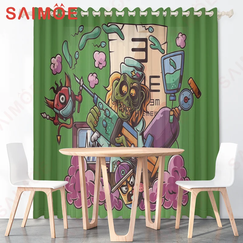 3D European and American Halloween Pumpkin Candle Custom Curtains Bat Cross Moon Thin Polyester Fabric Home Decoration with Hook