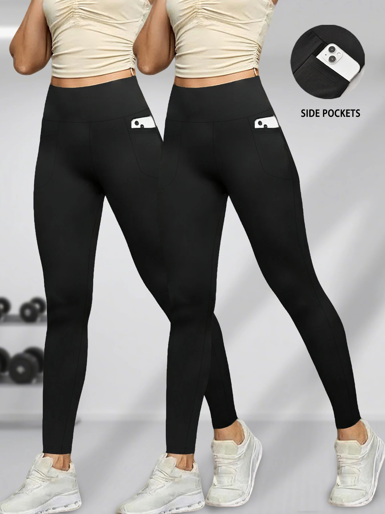 Paquete de 2 Leggings Súper Suaves para Mujer con Bolsillos, Cintura Alta, Control de Abdomen, para Yoga, Ejercicio, Correr, Uso Casual en Casa