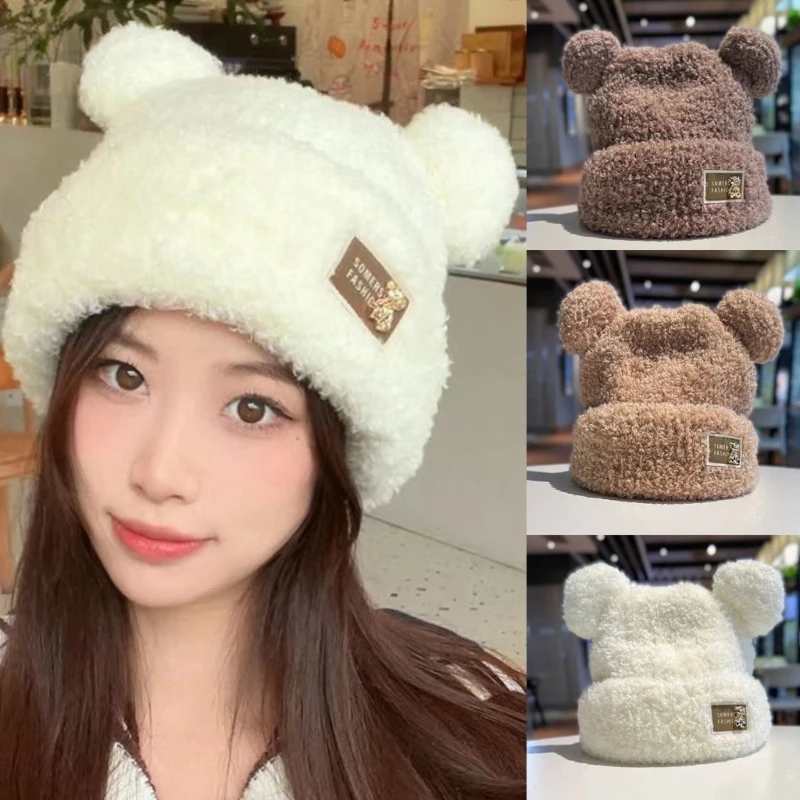 

Adult Knit Windproof Bear Ear Hat Students Outdoor Cycling Skiing Hat Lovely Cold Winter Keep Warm Hat Christmas Presents