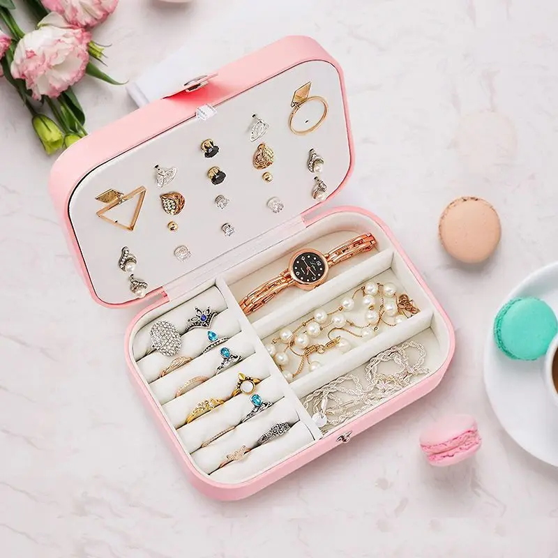 

Double-Layer Jewelry Storage Box Portable Travel Jewelry Holder Organizer Storage Display Ring Necklace Stand For Jewelry