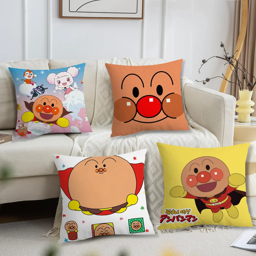 A-Anpanman Cute Anime Pillow Case Fan Style Square Home Decor Cushion Cover Design Printed