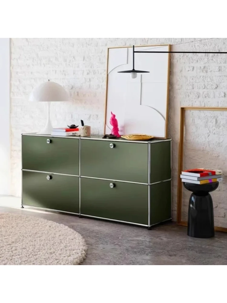 Woonkamer dressoir opbergkasten modulaire combinatie metalen frame voor kantoorladen grote opbergruimte aanpasbaar olijfgroen - afbeelding 2