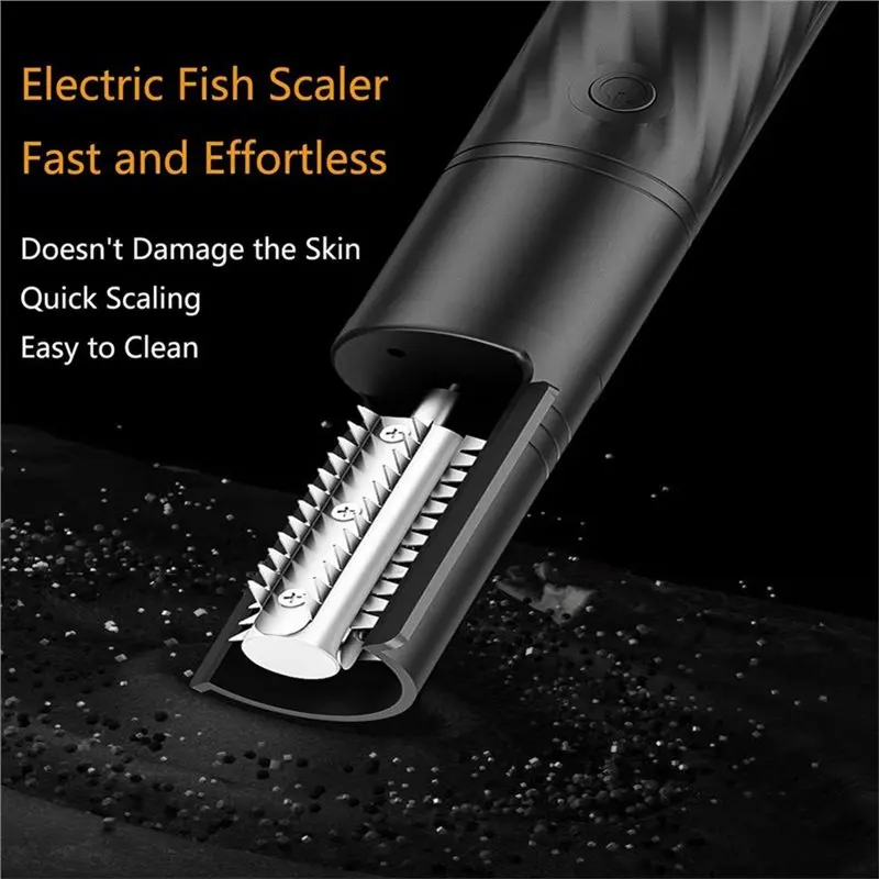 A19F-Professional Cordless Fish Scaler 6-Blade Electric Fish Scale Remover Tool Fast Efficient Fish Descaler Black